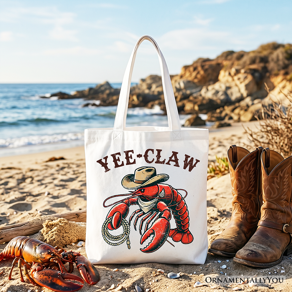 Yee Claw Lobster Western Tote Bag, Funny Cowboy Animal Gift Shopper
