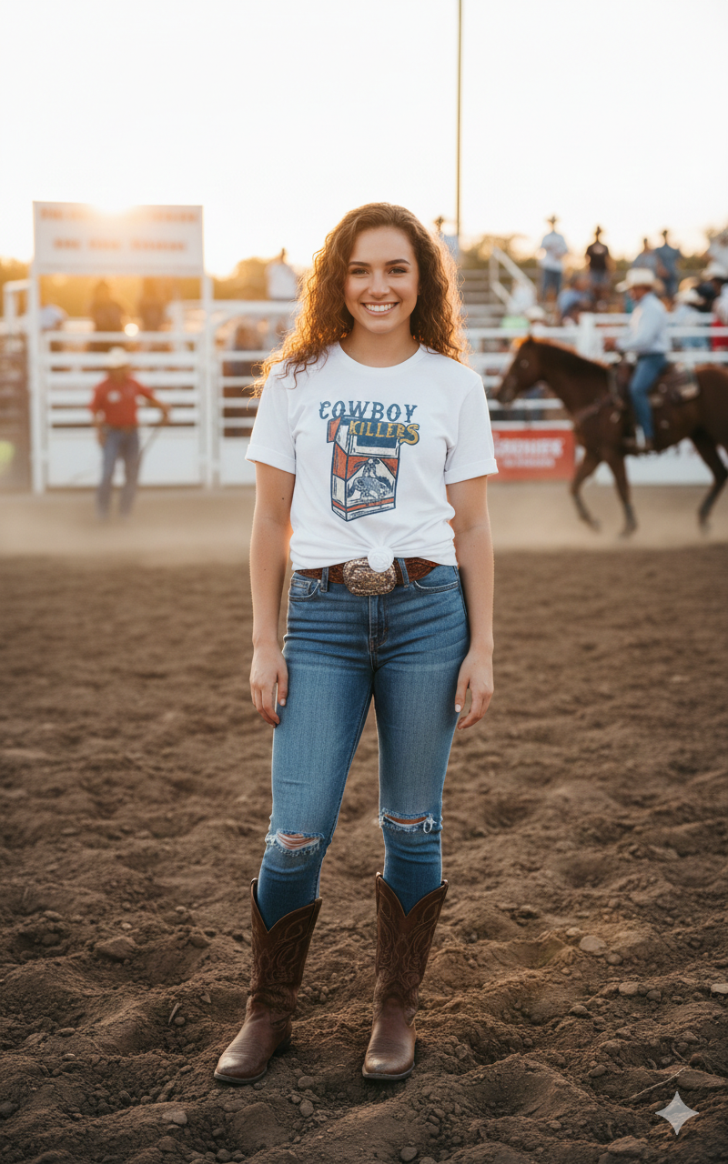 "Cowboy Killers" Retro Cigarette Pack Tee | Tultex Super Soft Unisex T-Shirt | Vintage Rodeo Skeleton Graphic | Edgy Western Boutique Streetwear